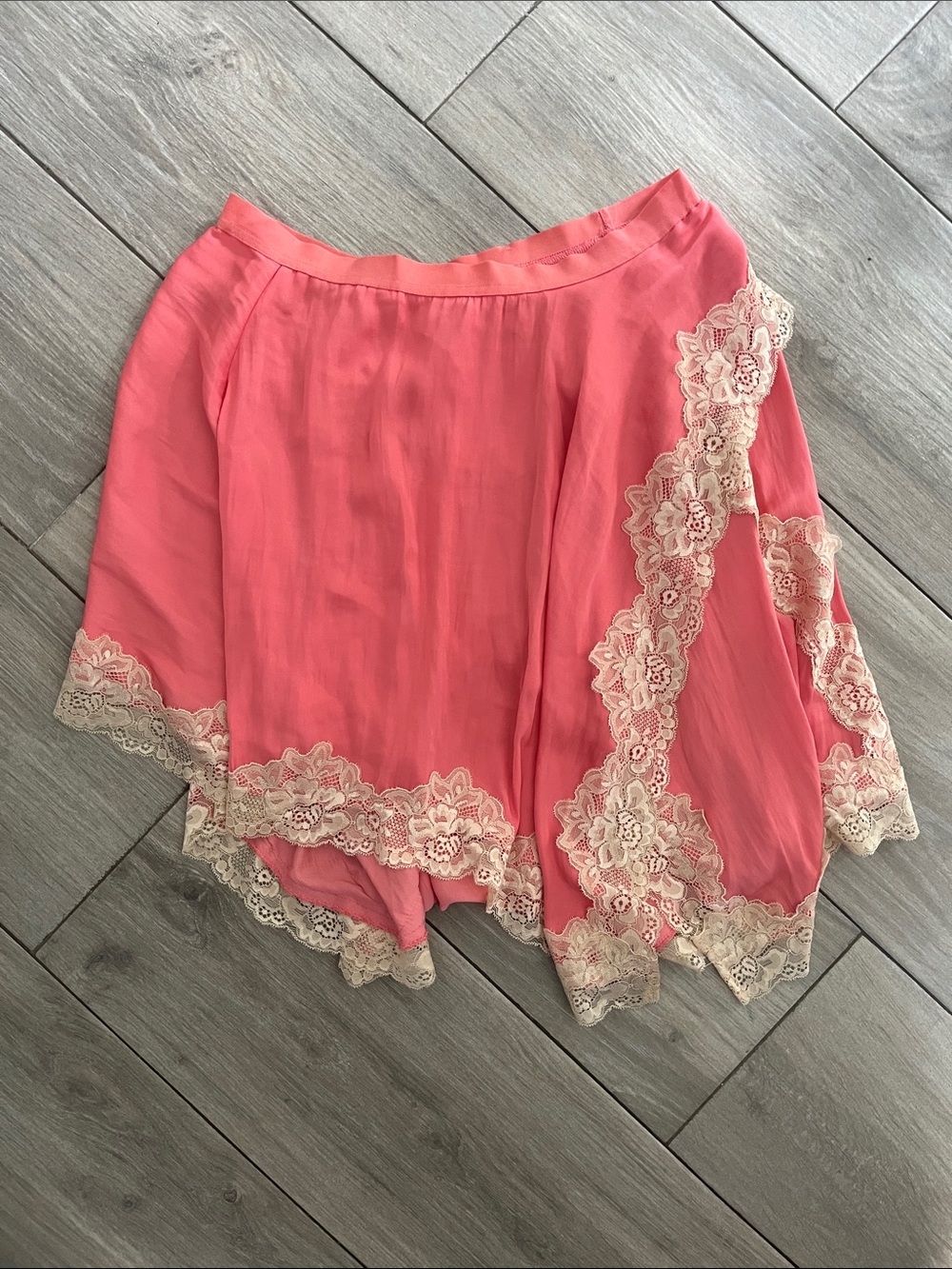 Free People Coral Pink Skirt with Cream Lace Trim
